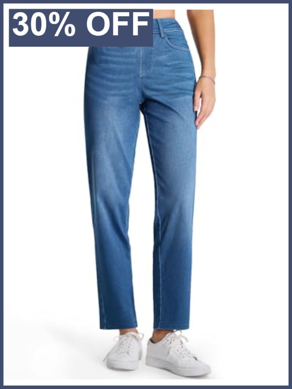 Women's Straight Leg Pull On Stretchy Denim Jeans, High Stretch, 4 Pockets